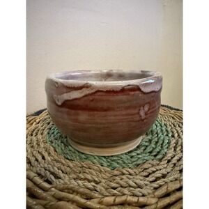 "Jennifer Davis" Handcrafted Pottery Bowl.  Cranberry & White Drip Glaze 3" Tall